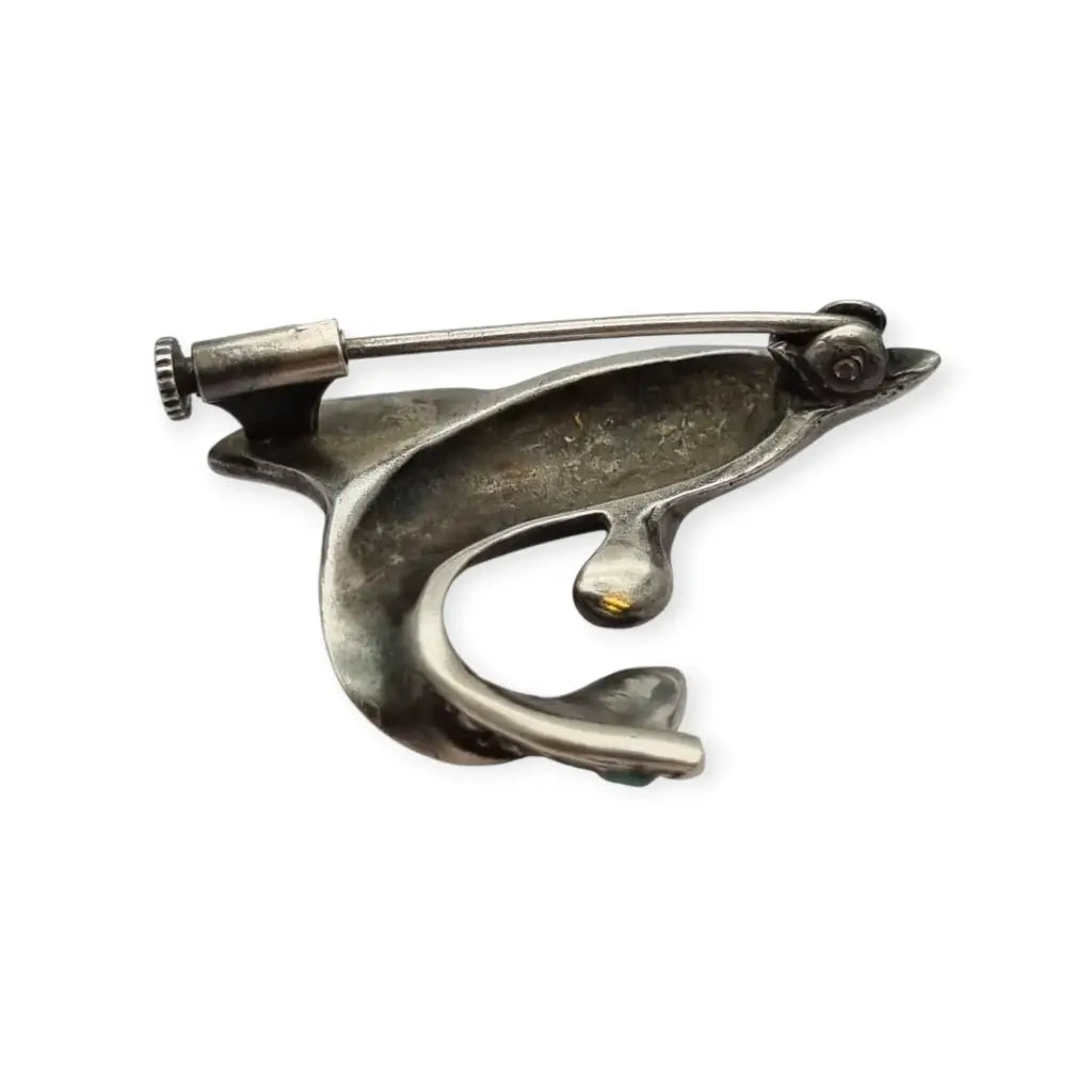 Broche de delfín plata con incrustaciones piedras azules Joyería marina