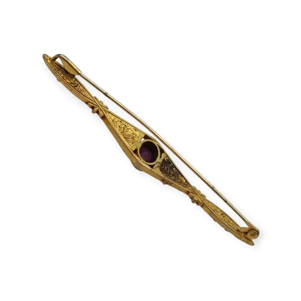 Broche floral Art Nouveau dorado con piedra púrpura 1920-30. - LaBizarreSusu