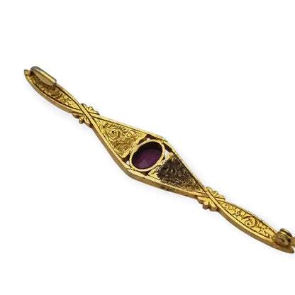Broche floral Art Nouveau dorado con piedra púrpura 1920-30. - LaBizarreSusu