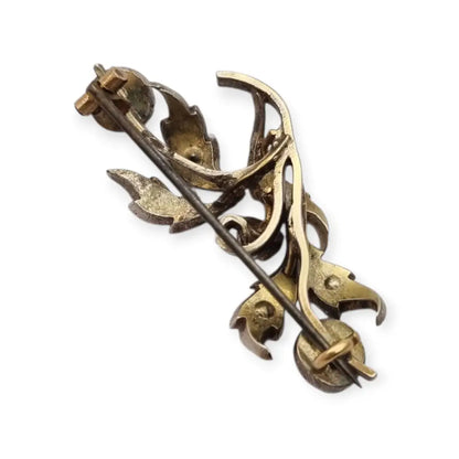 Broche floral victoriano antiguo en plata con diamantes talla antigua