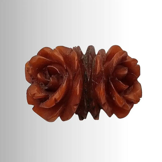 Broche floral vintage de baquelita marrón doble rosa tallada a mano joya Art