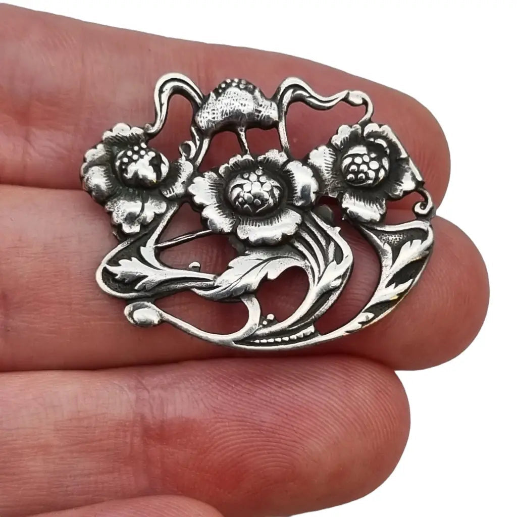 Broche de flores Art Nouveau solapa pin plata art nouveau broche