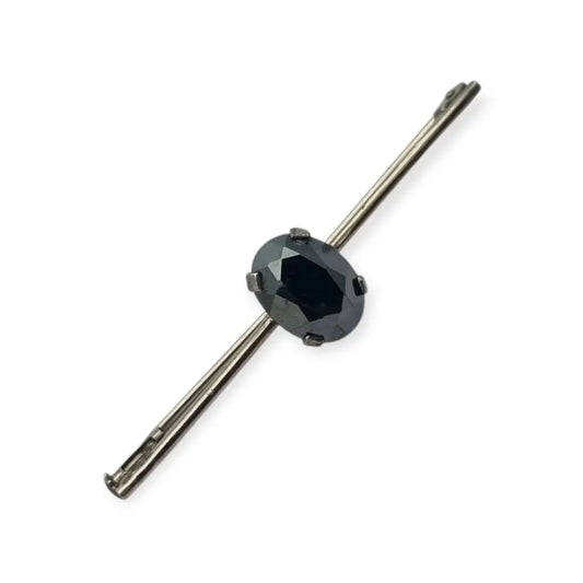 Broche francés Art Decó en plata con hematite ovalado facetado Circa 1915