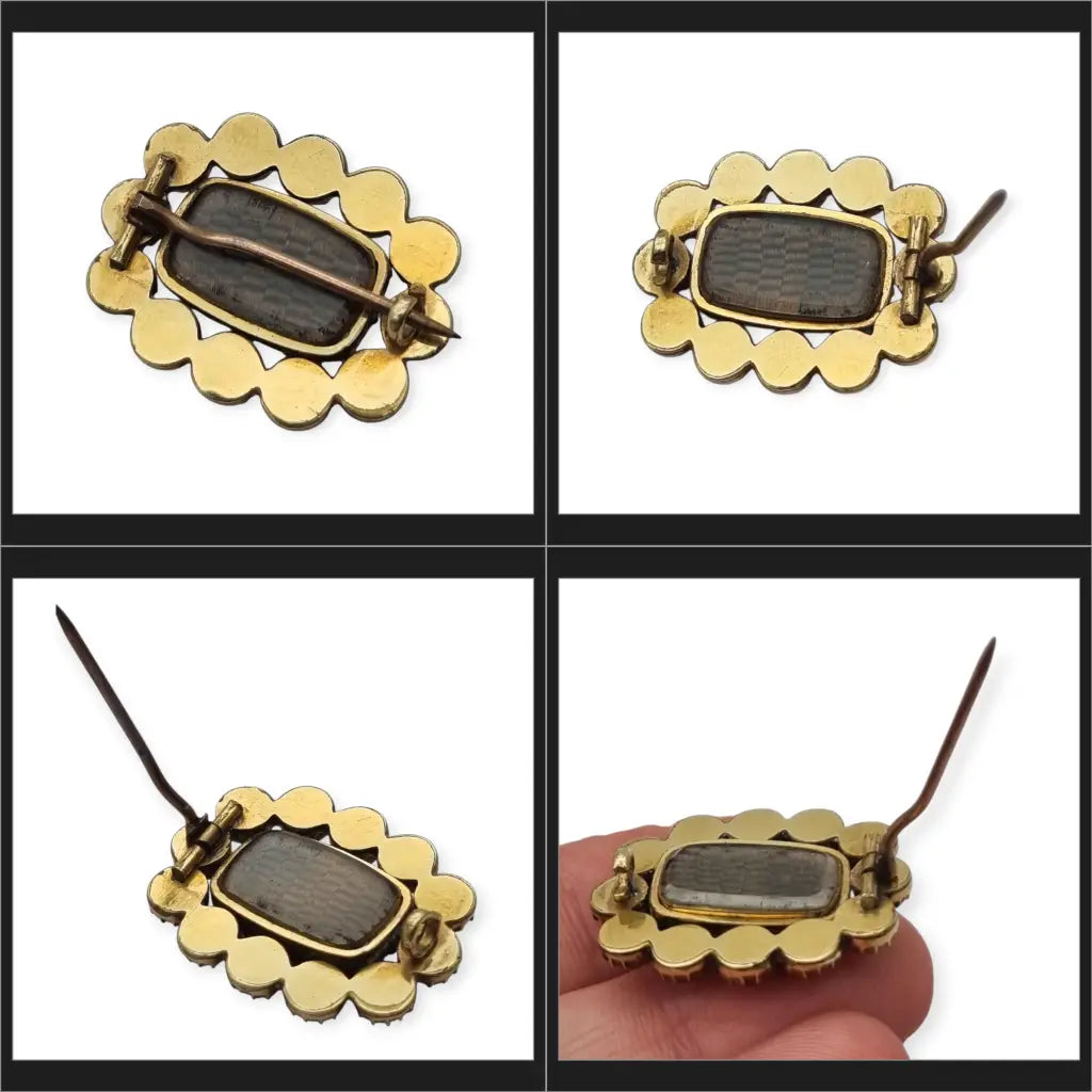 Broche georgiano de finales del siglo XIX con coral rojo tallado y pelo