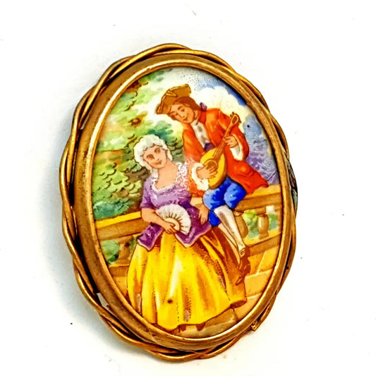Broche Limoge vintage joyería francesa para mujer pintura de porcelana antigua