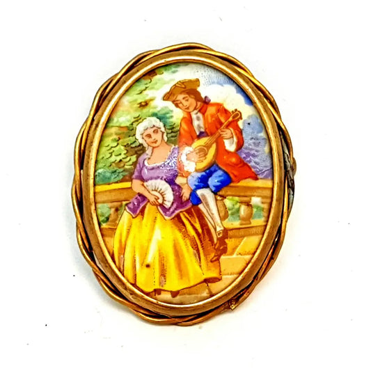 Broche Limoge vintage joyería francesa para mujer pintura de porcelana antigua