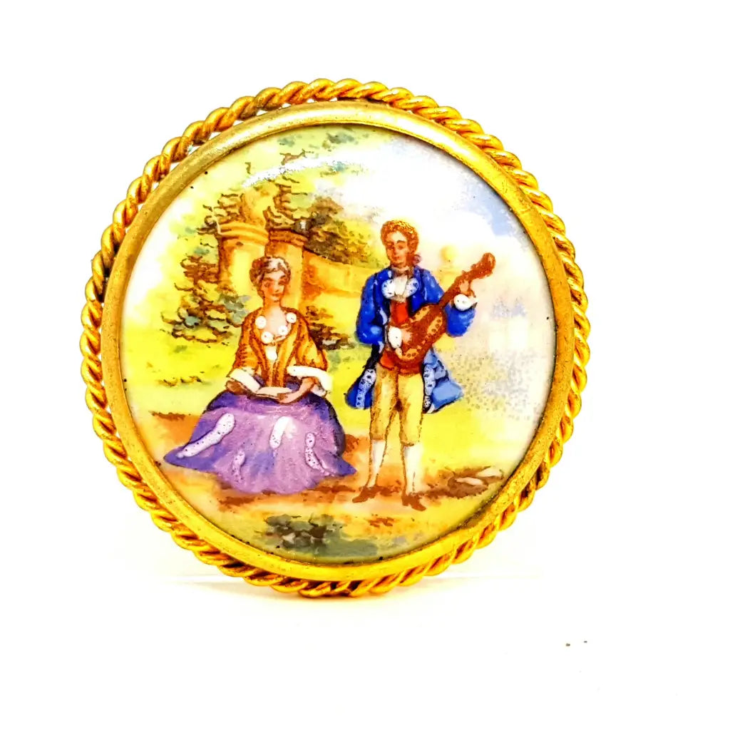 Broche Limoge vintage joyería francesa para mujer pintura de porcelana antigua