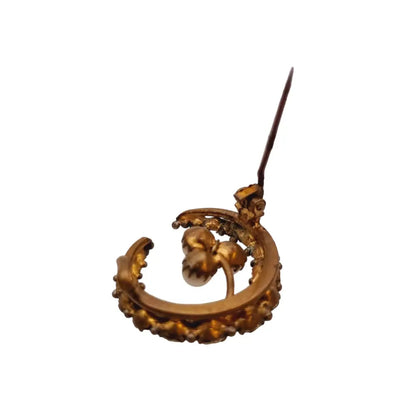 Broche luna vintage con pedrería blanca y perla pin original de los años 50.