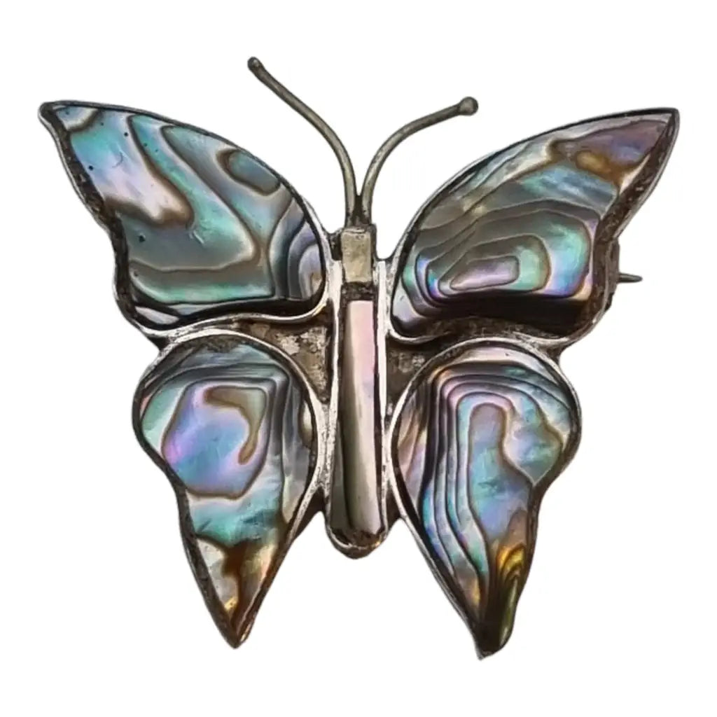 Broche de mariposa en plata alfiler concha abulón joyería