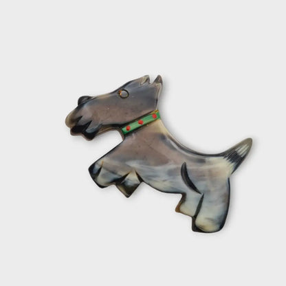 Broche de perro escocés broche terrier vintage con collar verde bisutería