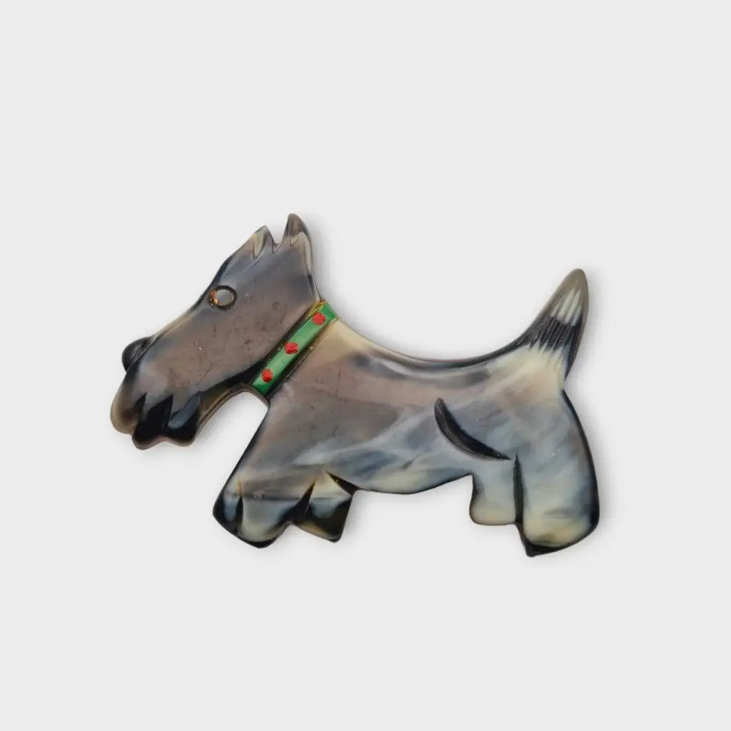 Broche de perro escocés broche terrier vintage con collar verde bisutería