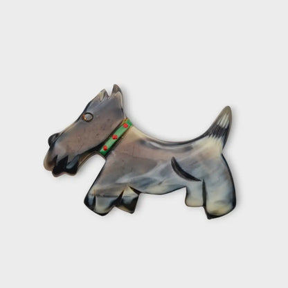 Broche de perro escocés broche terrier vintage con collar verde bisutería