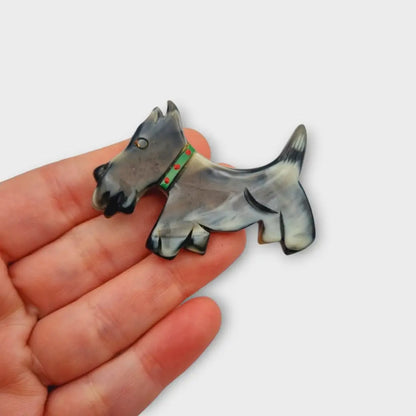 Broche de perro escocés broche terrier vintage con collar verde bisutería