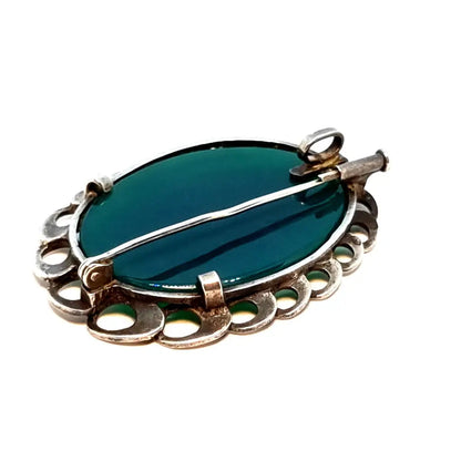 Broche de plata y crisoprasa. Circa 1960. Joyería antigua vintage.