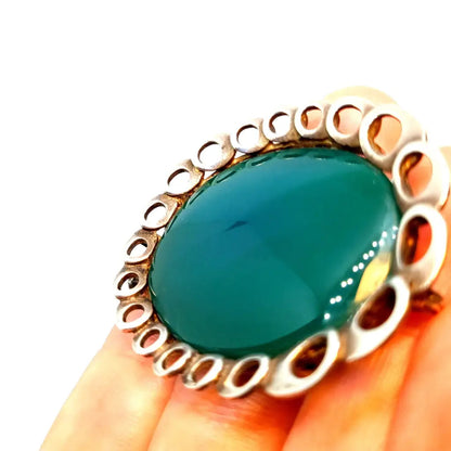 Broche de plata y crisoprasa. Circa 1960. Joyería antigua vintage.