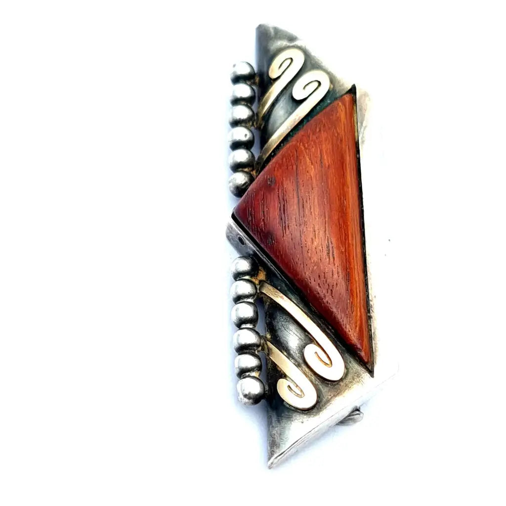 Broche de plata Art Deco Wood Pin estilo Deco. SXX regalos para mujer