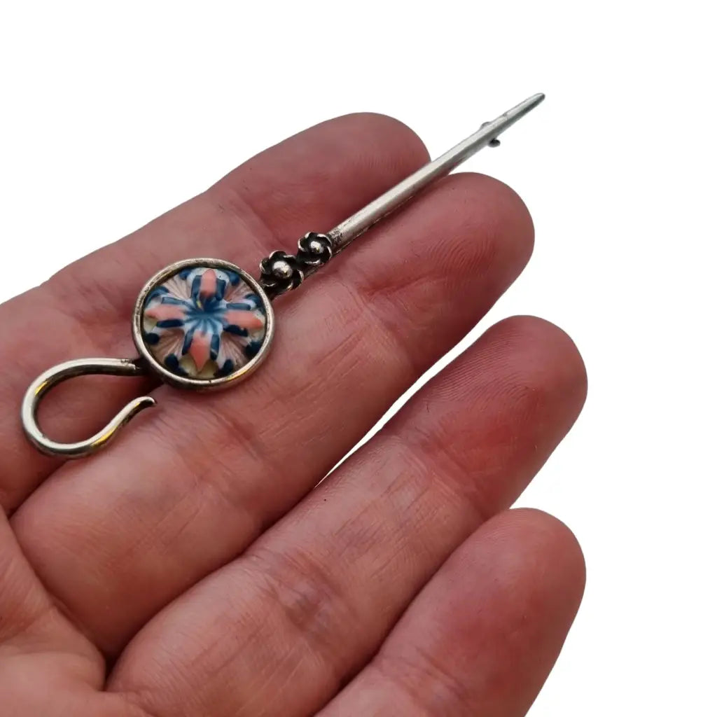 Broche de plata y esmalte vintage para mujer alfiler bufanda regalos.