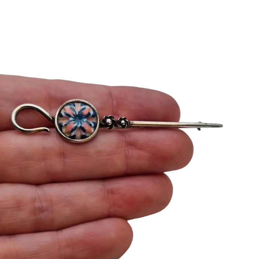 Broche de plata y esmalte vintage para mujer alfiler bufanda regalos.