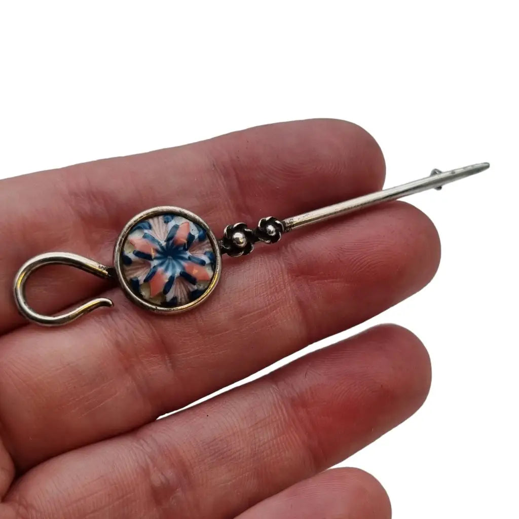 Broche de plata y esmalte vintage para mujer alfiler bufanda regalos.