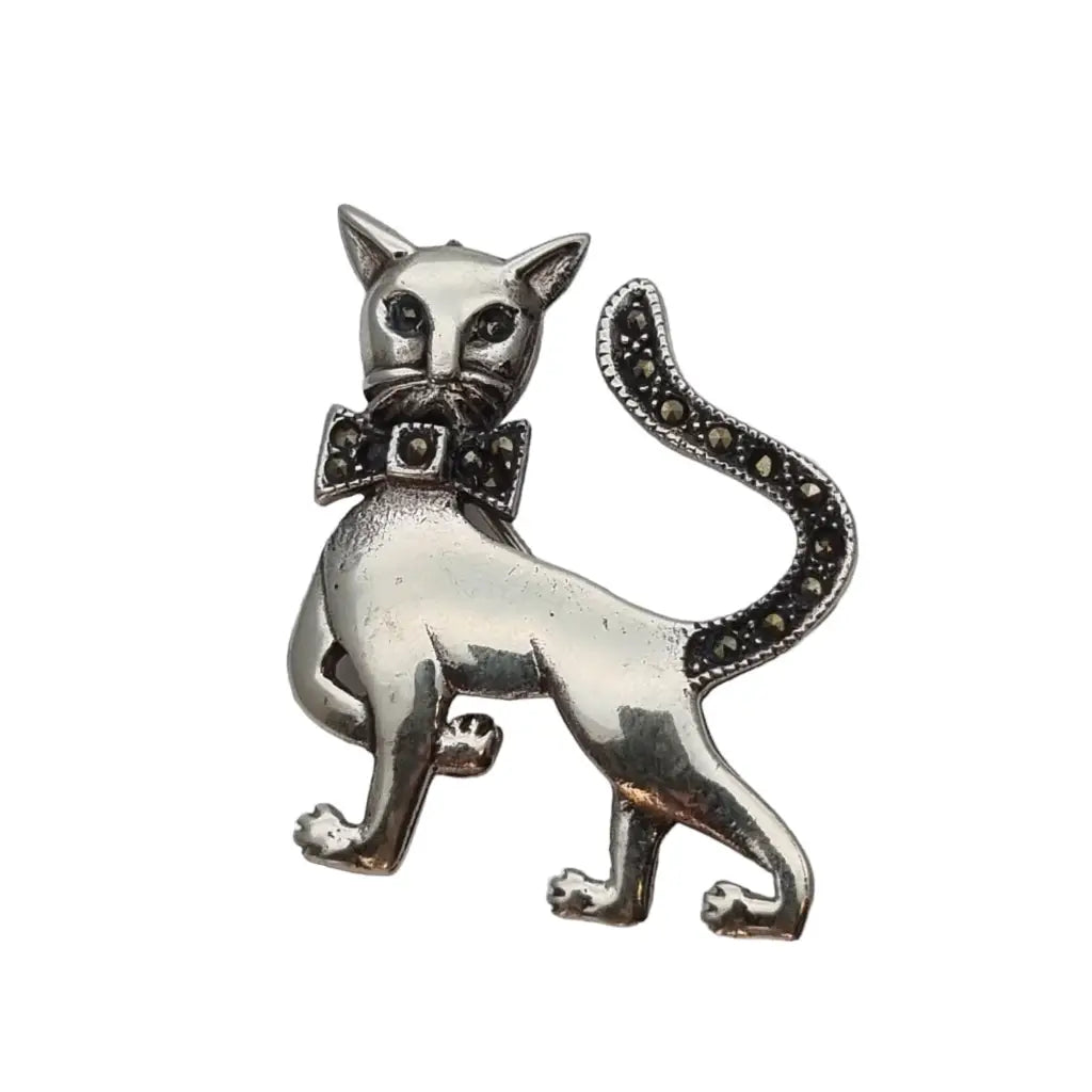 Broche de plata gato pin broche ley marcasita