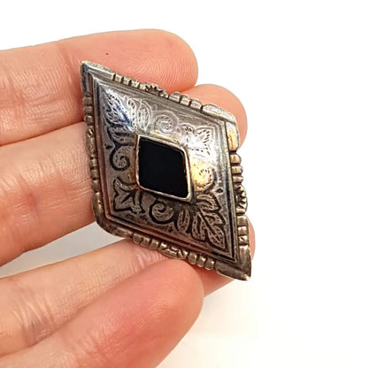 Broche de plata piedra ónix negro alfiler rombo regalos para mujeres Circa