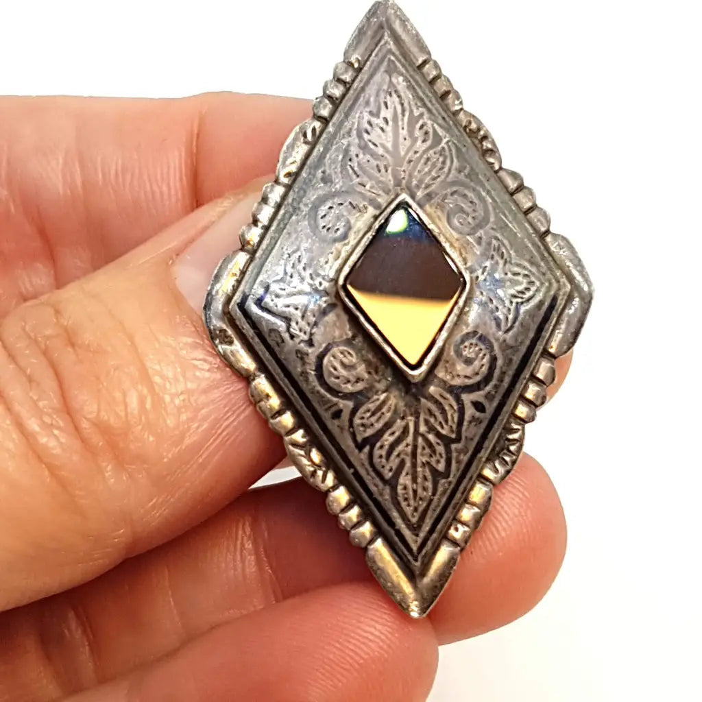 Broche de plata piedra ónix negro alfiler rombo regalos para mujeres Circa