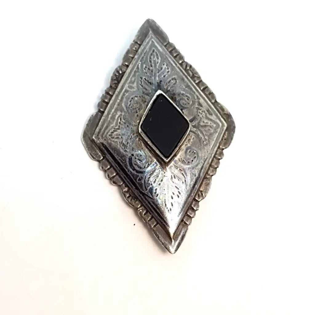 Broche de plata piedra ónix negro alfiler rombo regalos para mujeres Circa