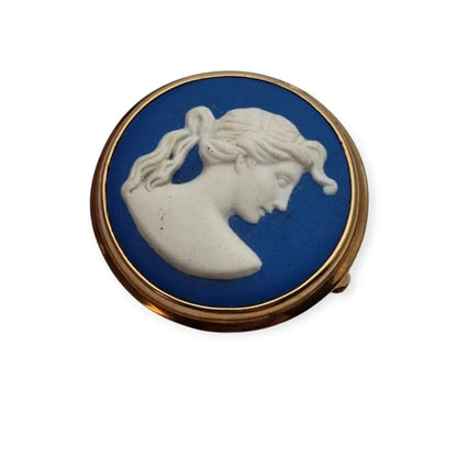 Broche porcelana Wedgwood de camafeo azul perfil dama clásica