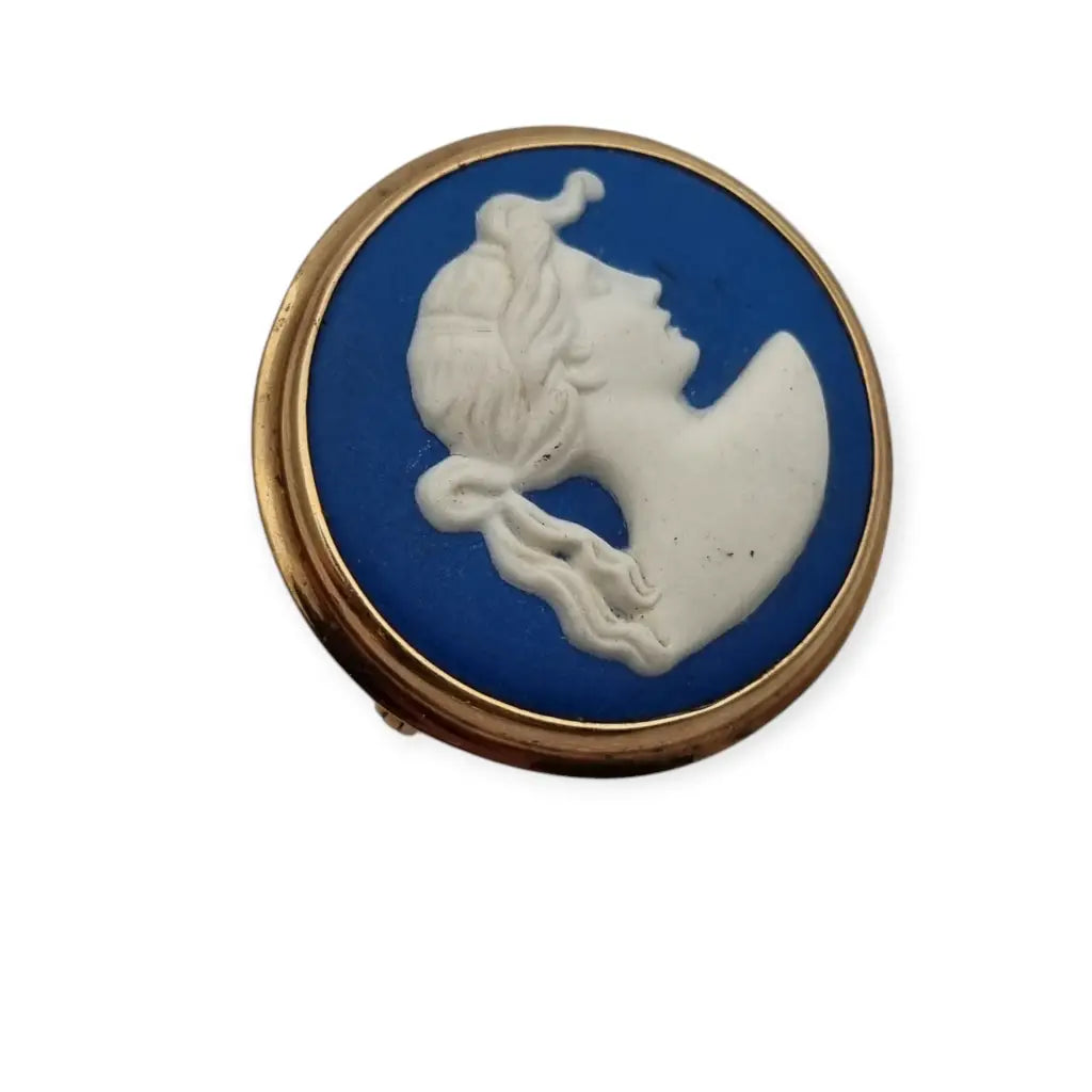 Broche porcelana Wedgwood de camafeo azul perfil dama clásica