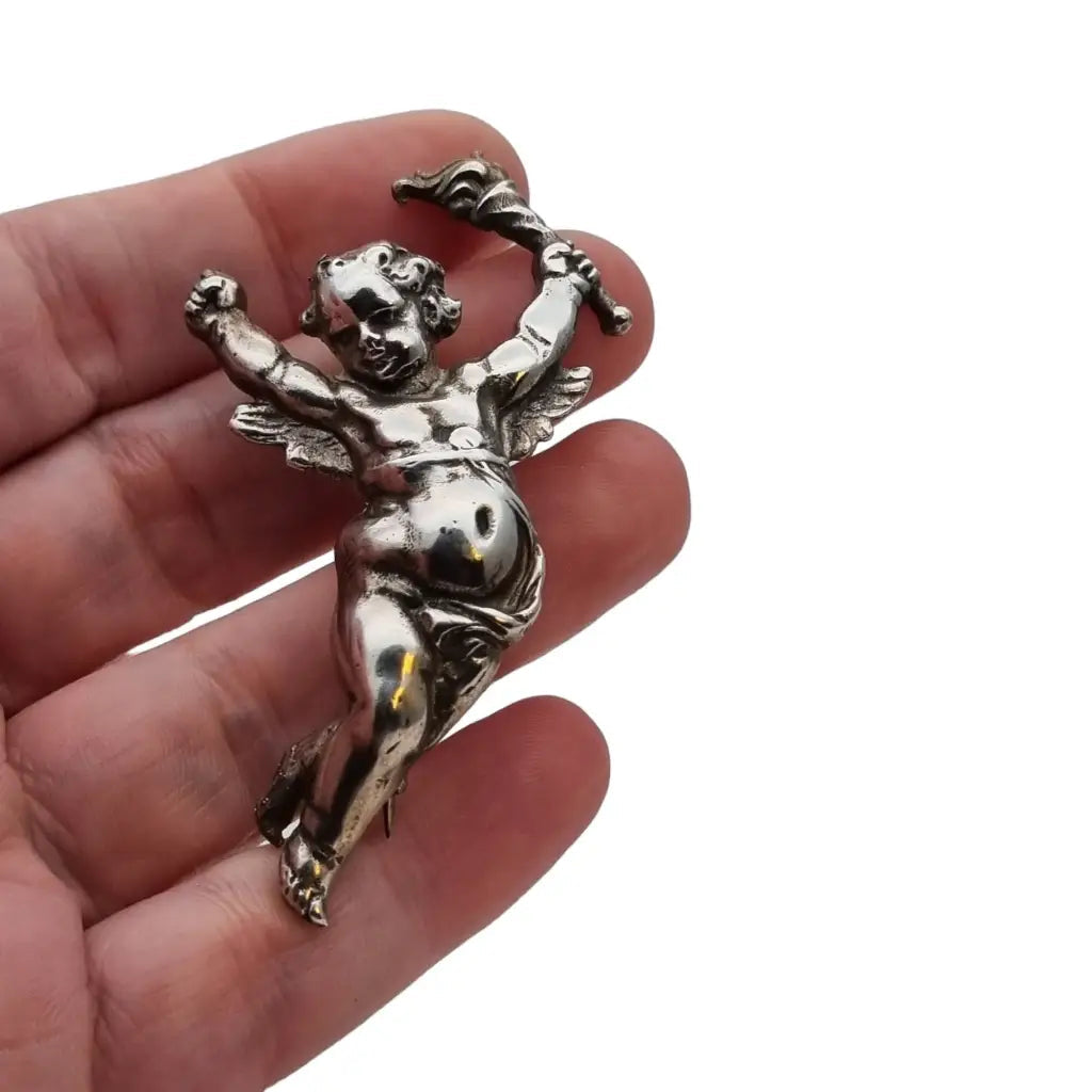 Broche de querubín en plata primera ley ángel niño con alas regalos