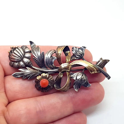 Broche ramo de flores coral pin plata y oro joyeria clasica para regalo vintage