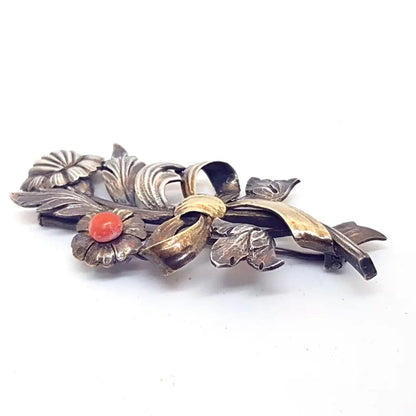 Broche ramo de flores coral pin plata y oro joyeria clasica para regalo vintage