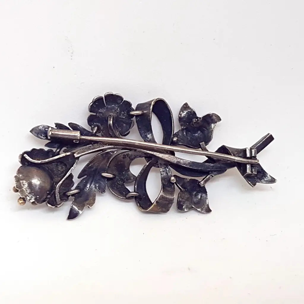 Broche ramo de flores coral pin plata y oro joyeria clasica para regalo vintage