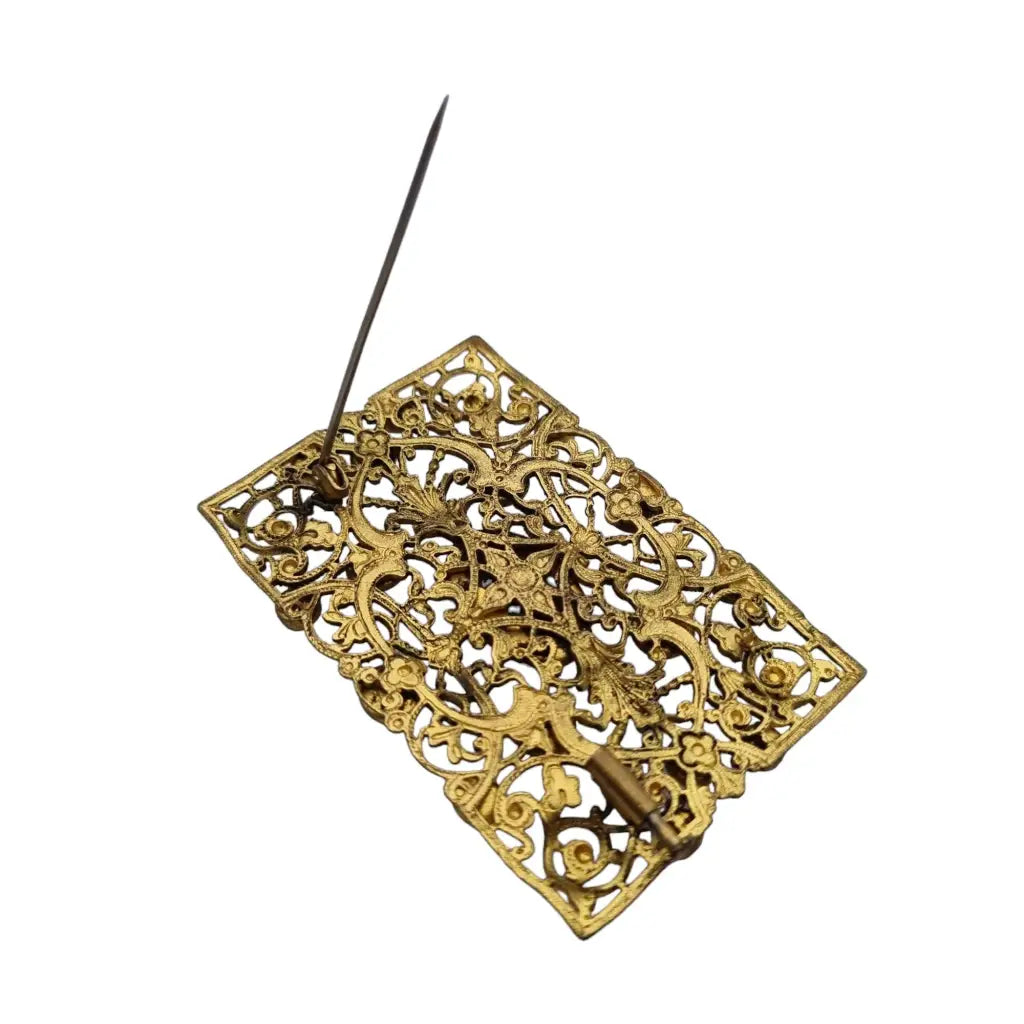 Broche rectangular modernista dorado y azul de los años 40 para mujer Bisutería