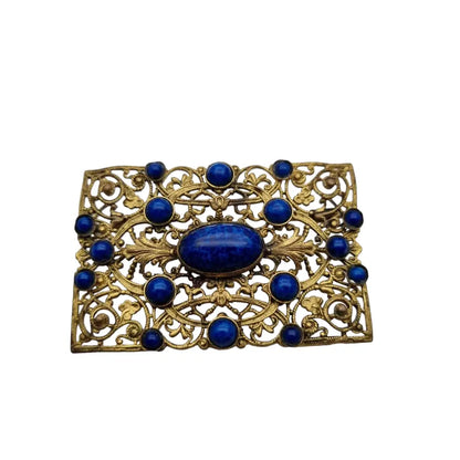 Broche rectangular modernista dorado y azul de los años 40 para mujer Bisutería