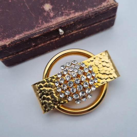 Broche redondo vintage de oro con brillantes diamantes blancos para mujer