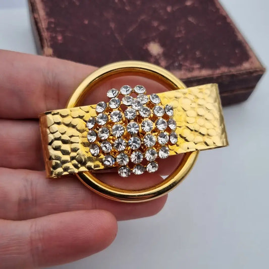 Broche redondo vintage de oro con brillantes diamantes blancos para mujer
