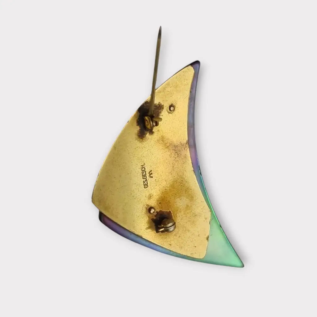 Broche triangular vintage GES. GESCH abulón iridiscente Alemania regalos