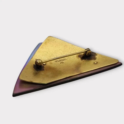 Broche triangular vintage GES. GESCH abulón iridiscente Alemania regalos
