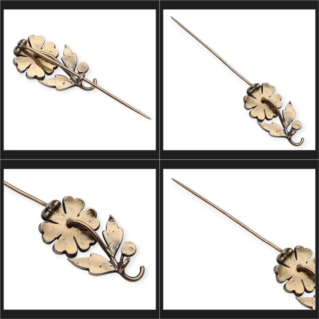 Broche victoriano de flor con diamantes en oro y plata 14 quilates circa