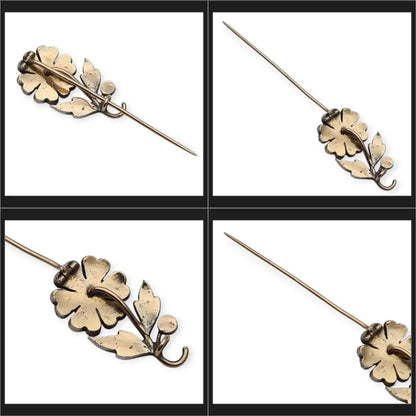 Broche victoriano de flor con diamantes en oro y plata 14 quilates circa