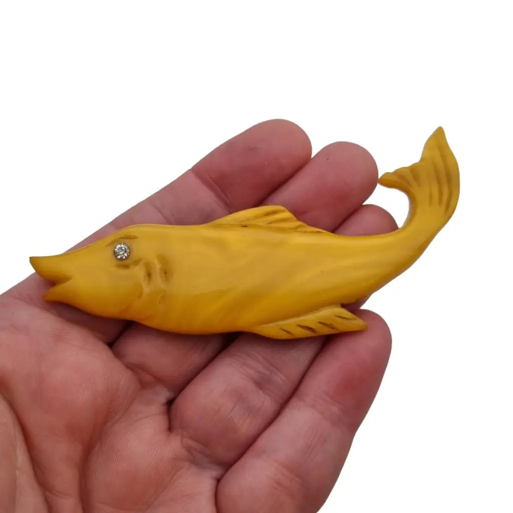 Broche vintage amarillo pez para la solapa o sombrero regalos mujer.