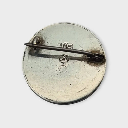 Broche vintage de árbol redondo madera y plata con sello estrella