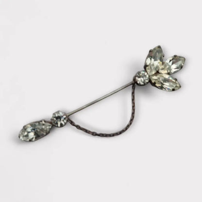 Broche vintage con cadena diamantes de imitación blancos accesorios novia