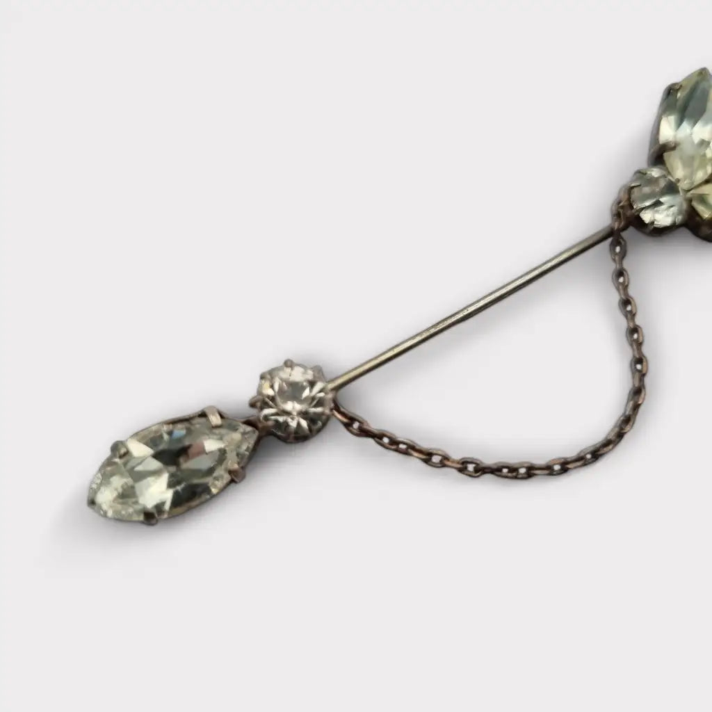 Broche vintage con cadena diamantes de imitación blancos accesorios novia