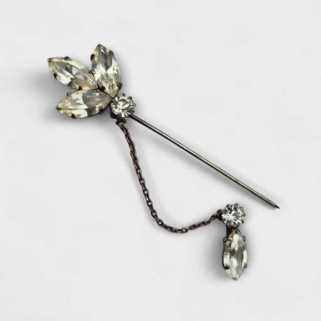 Broche vintage con cadena diamantes de imitación blancos accesorios novia
