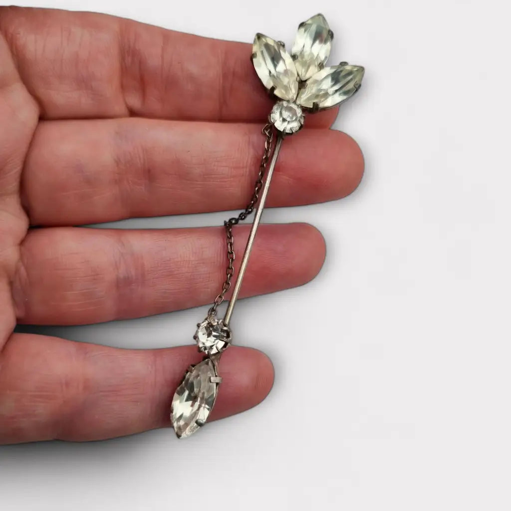Broche vintage con cadena diamantes de imitación blancos accesorios novia