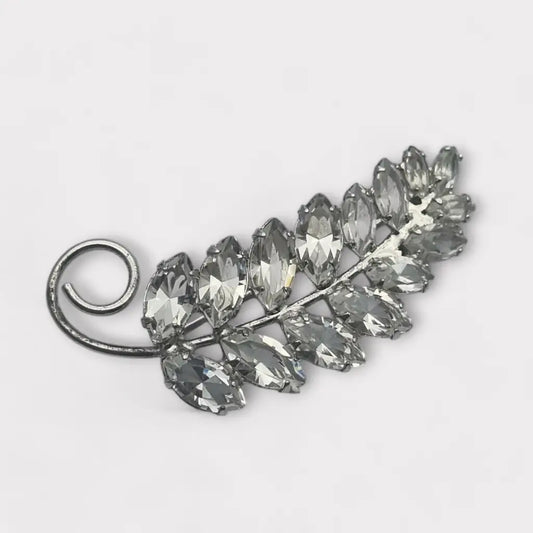 Broche vintage Carl Art de plata ley 925 con cristales y diseño hojas.