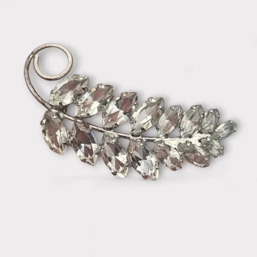 Broche vintage Carl Art de plata ley 925 con cristales y diseño hojas.
