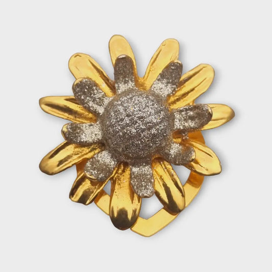 Broche vintage con flor de oro y plata regalo para mujeres retro. Joyería